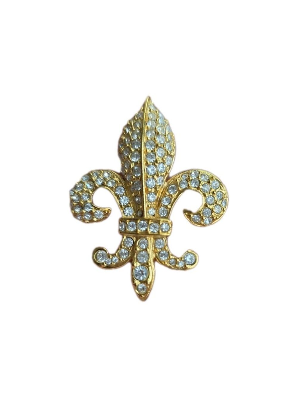 Vintage Joan Rivers Fleur de Lis Crystal Rhinestone Pin Brooch gold tone